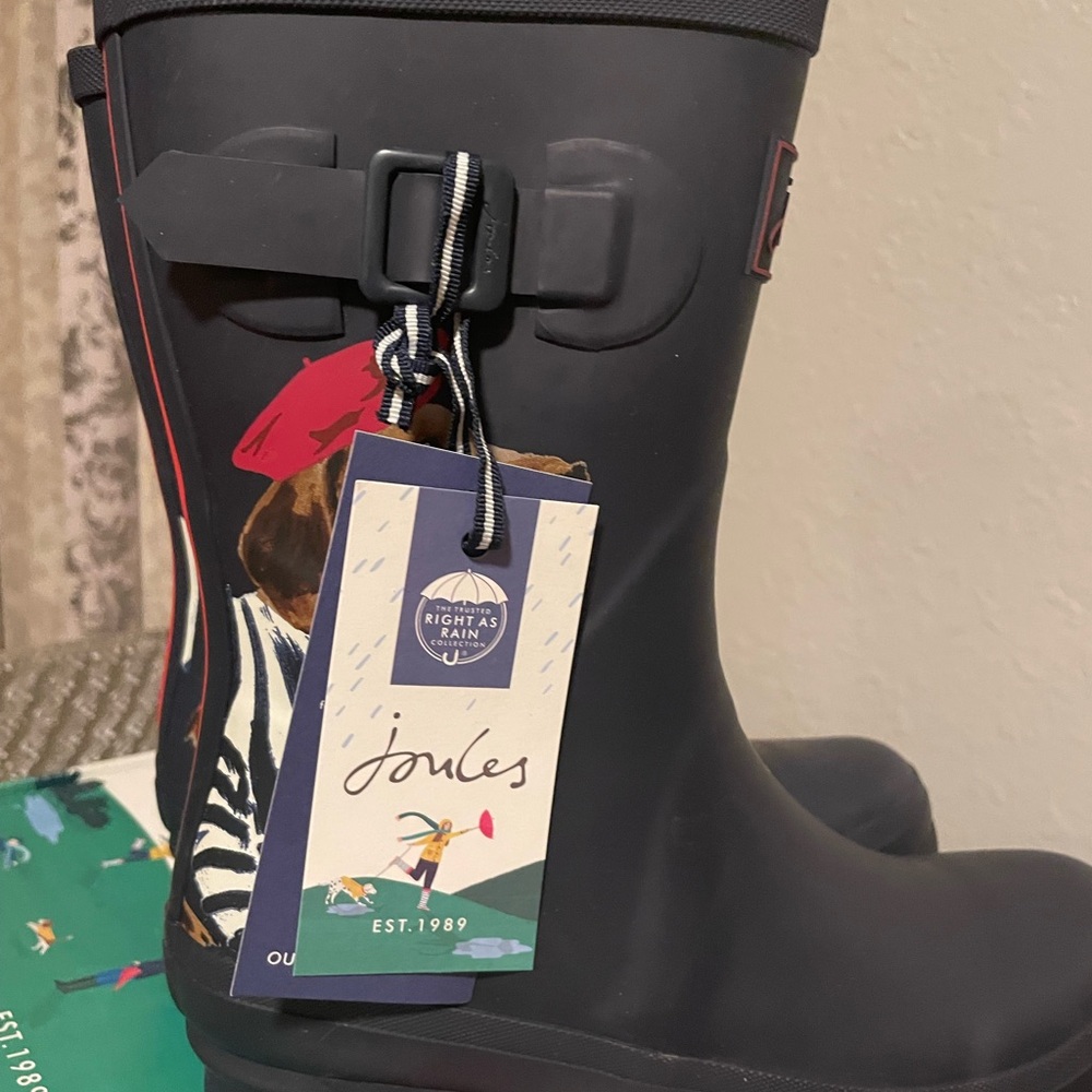 Joules Black Rain Boots with Dachshund Print - Picture 5 of 9